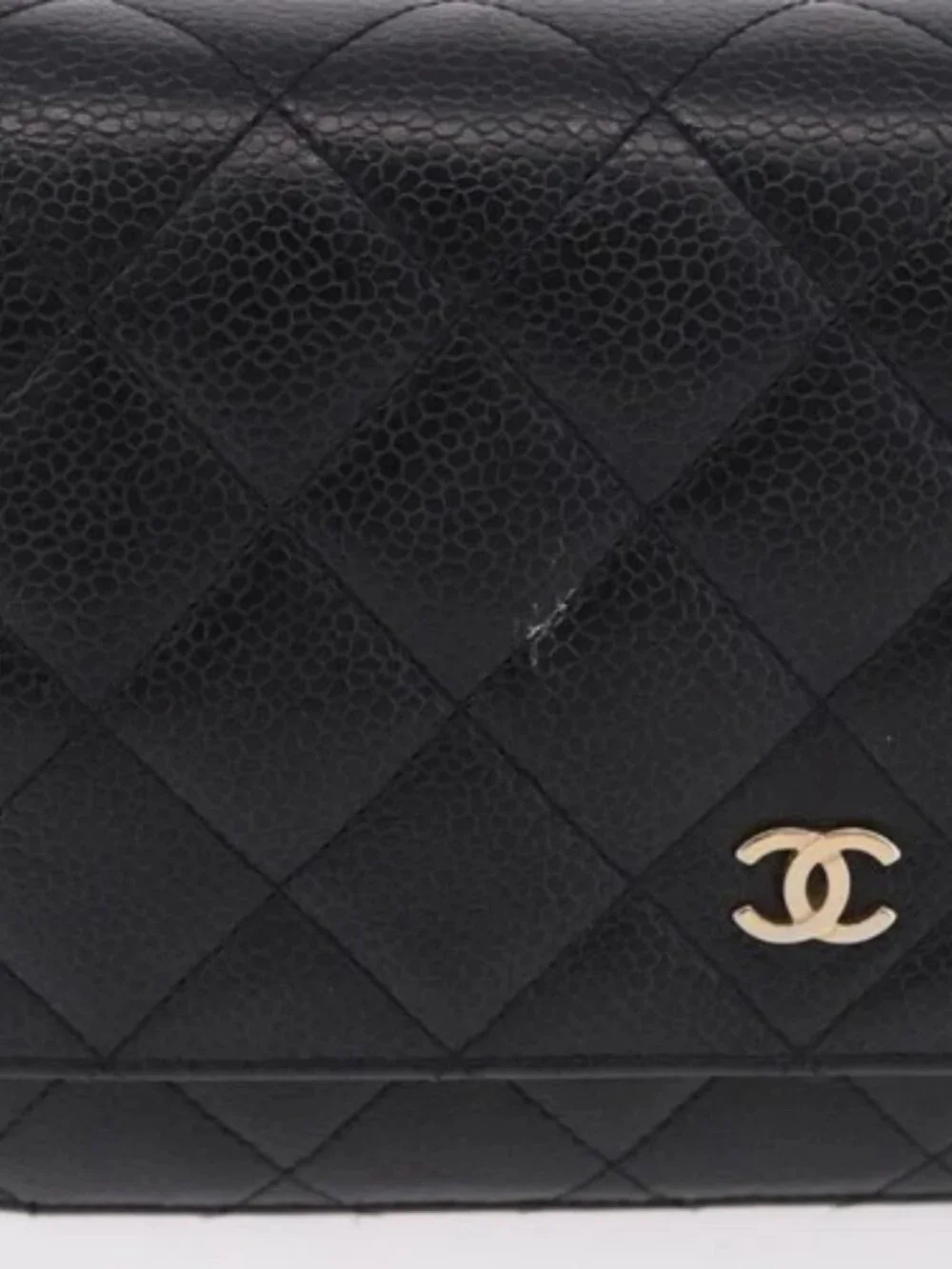 CHANEL Matelasse Chain Shoulder Bag Grained Calf Skin Black Gold CC Auth 188972
